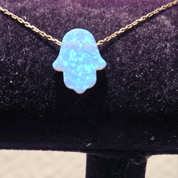 925 STERLING SILVER GOLD CHAIN WITH A FIRE OPAL 🪬 HAMSA. SPECTACULAR. PICS 📸 - Picture 5 of 8